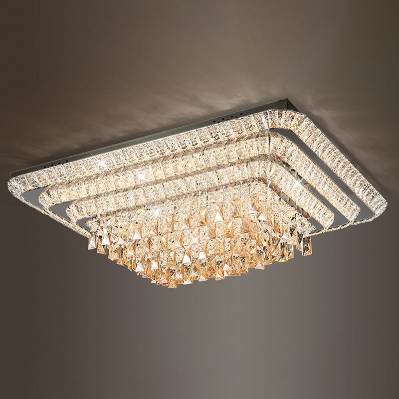 LED Crystal Stainless-Steel Rectangle Flush Mount Ceiling Light