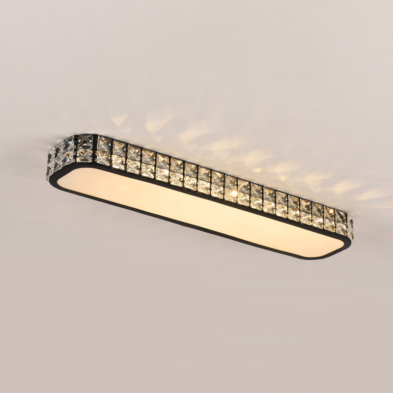 Artistic Led Crystal Flush Ceiling Light Fixture - Rounded Rectangle Corridor Black / Medium Yellow