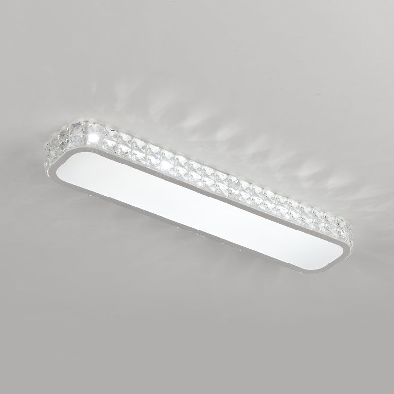 Artistic Led Crystal Flush Ceiling Light Fixture - Rounded Rectangle Corridor White / Medium