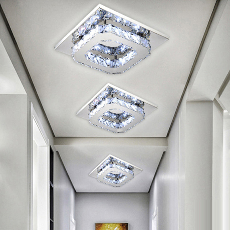 Minimalist Crystal Semi Flush Mount Led Lighting In Stainless Steel For Corridor Stainless-Steel / A