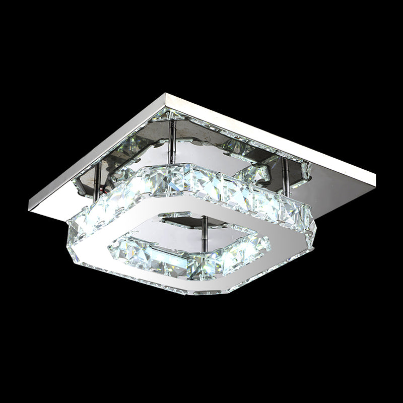 Minimalist Crystal Semi Flush Mount Led Lighting In Stainless Steel For Corridor