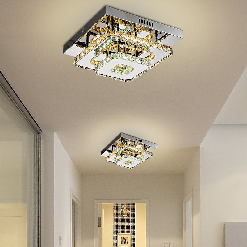 Minimalist Crystal Semi Flush Mount Led Lighting In Stainless Steel For Corridor Stainless-Steel / C