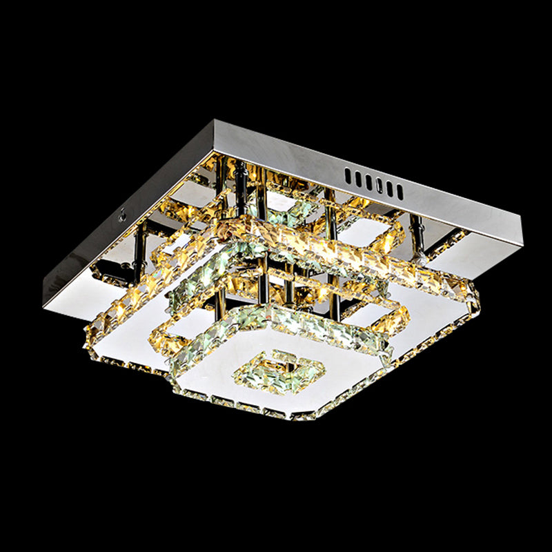 Minimalist Crystal Semi Flush Mount Led Lighting In Stainless Steel For Corridor