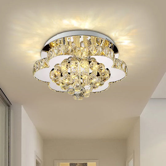 Minimalist Crystal Semi Flush Mount Led Lighting In Stainless Steel For Corridor