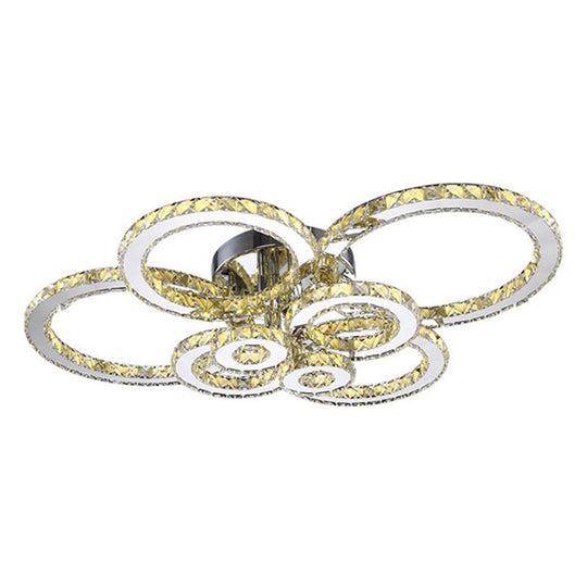 Contemporary Stainless-Steel Led Flush Mount Ceiling Light With Embedded Crystal Ring Design