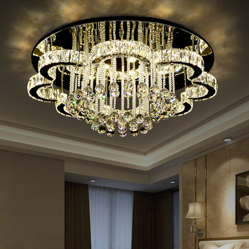 Geometric Crystal Flush Mount Light: Artistic Led Semi Ceiling Fixture With Stainless-Steel Accents