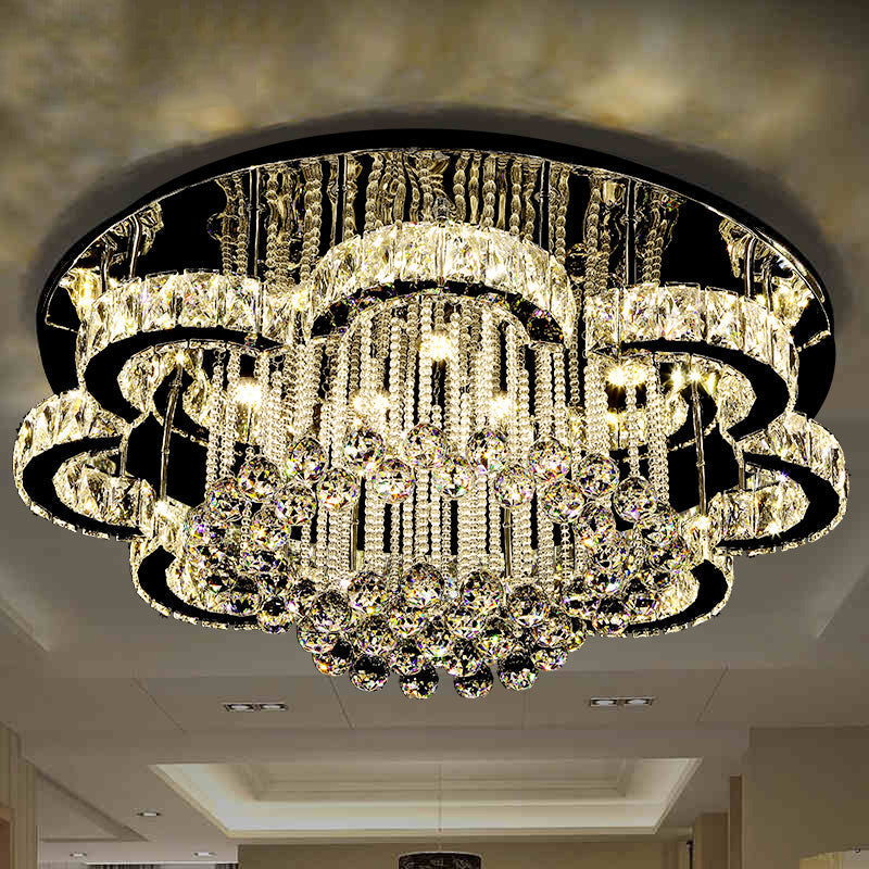 Geometric Crystal Flush Mount Light: Artistic Led Semi Ceiling Fixture With Stainless-Steel Accents