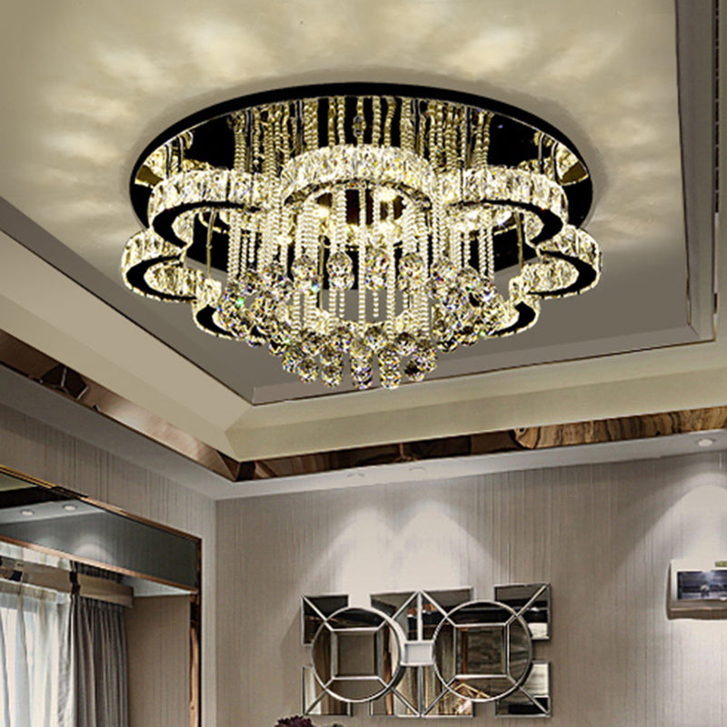 Geometric Crystal Flush Mount Light: Artistic Led Semi Ceiling Fixture With Stainless-Steel Accents