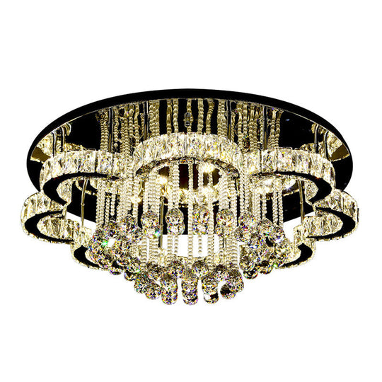 Geometric Crystal Flush Mount Light: Artistic Led Semi Ceiling Fixture With Stainless-Steel Accents