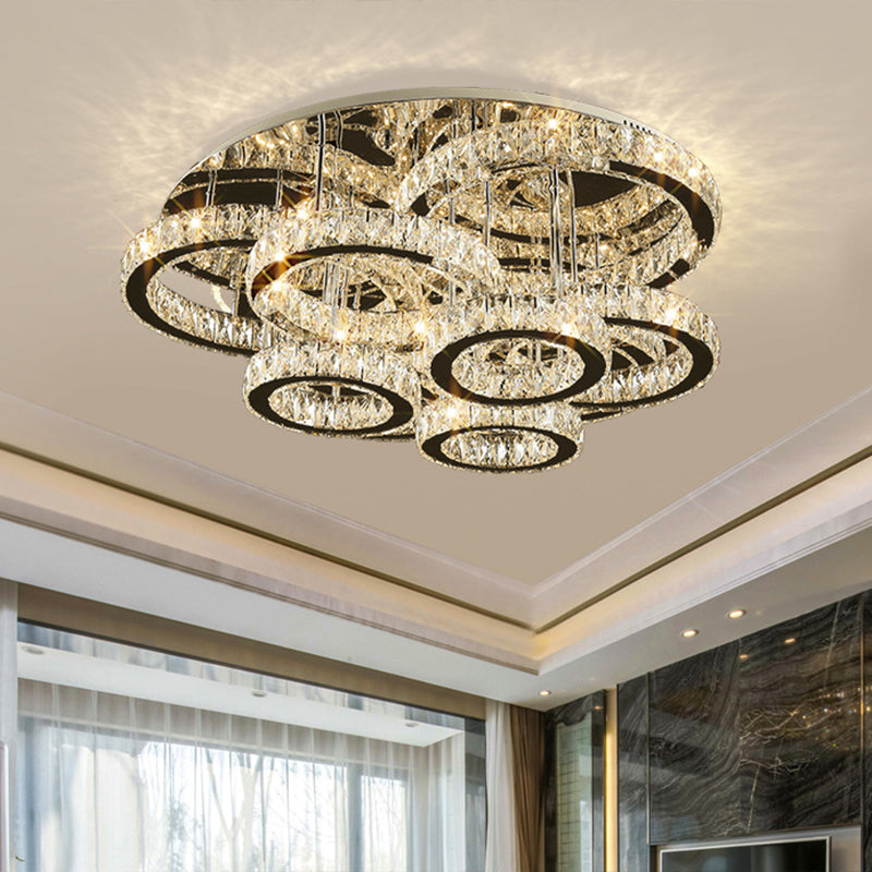 Sleek Stainless-Steel Led Crystal Flush Mount Ceiling Light