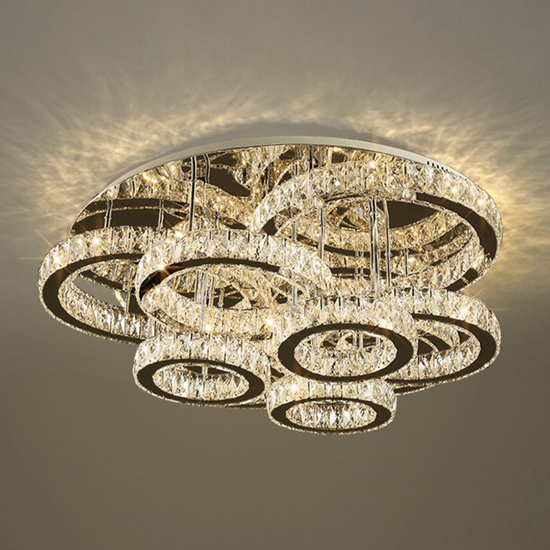 Sleek Stainless-Steel Led Crystal Flush Mount Ceiling Light