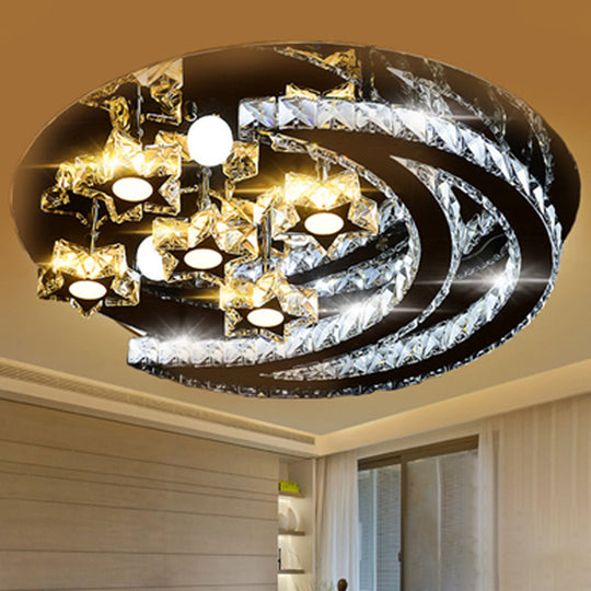 Modern Stainless-Steel LED Ceiling Light with Crystal Encrusted Round Design