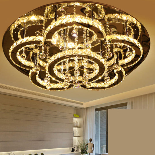 Modern Stainless-Steel LED Ceiling Light with Crystal Encrusted Round Design