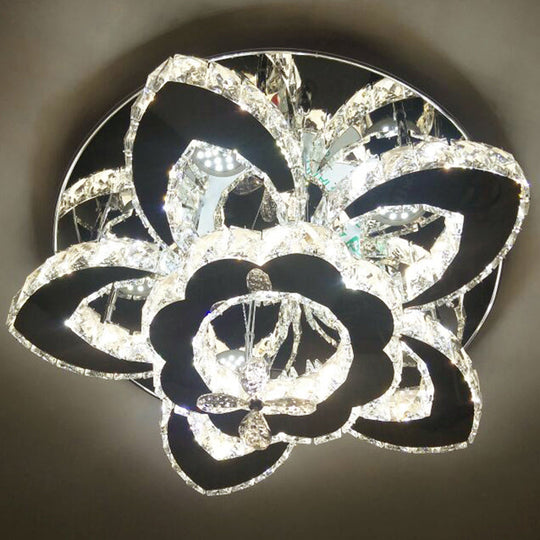 Modern Stainless-Steel LED Ceiling Light with Crystal Encrusted Round Design