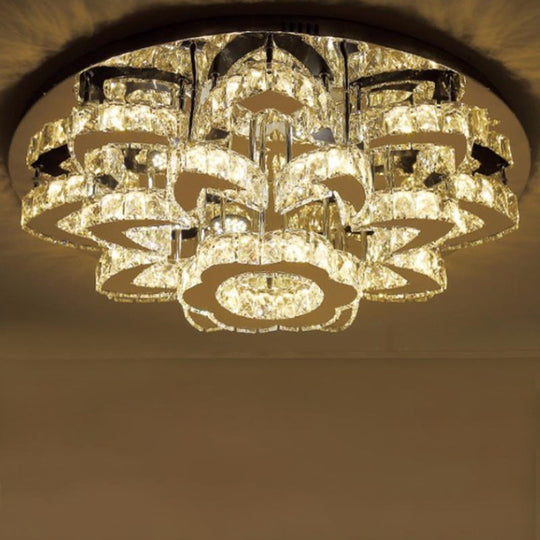 Modern Stainless-Steel LED Ceiling Light with Crystal Encrusted Round Design