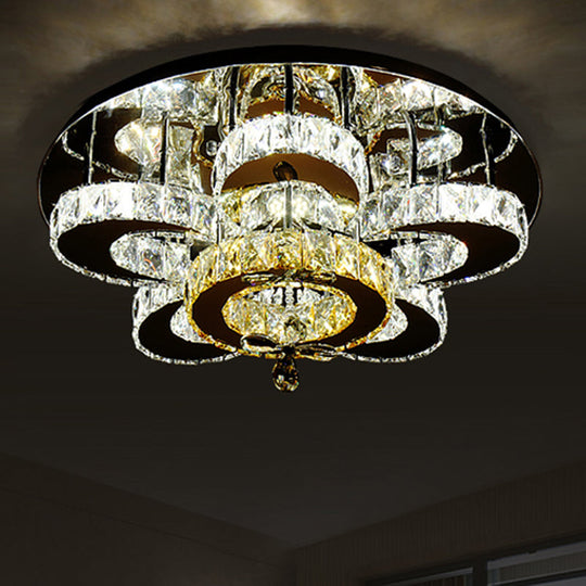 Modern Stainless-Steel LED Ceiling Light with Crystal Encrusted Round Design