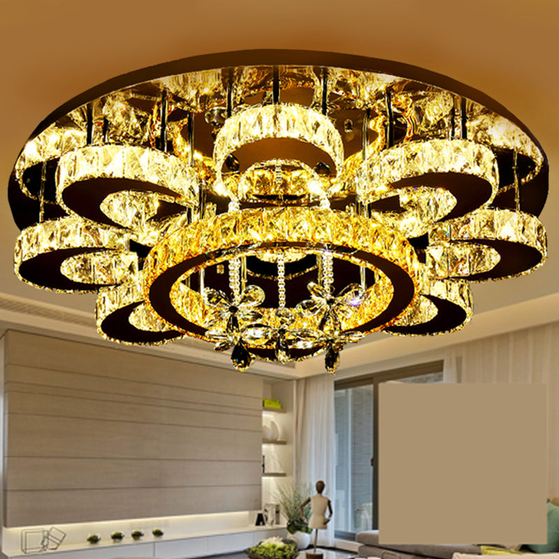 Modern Stainless-Steel LED Ceiling Light with Crystal Encrusted Round Design