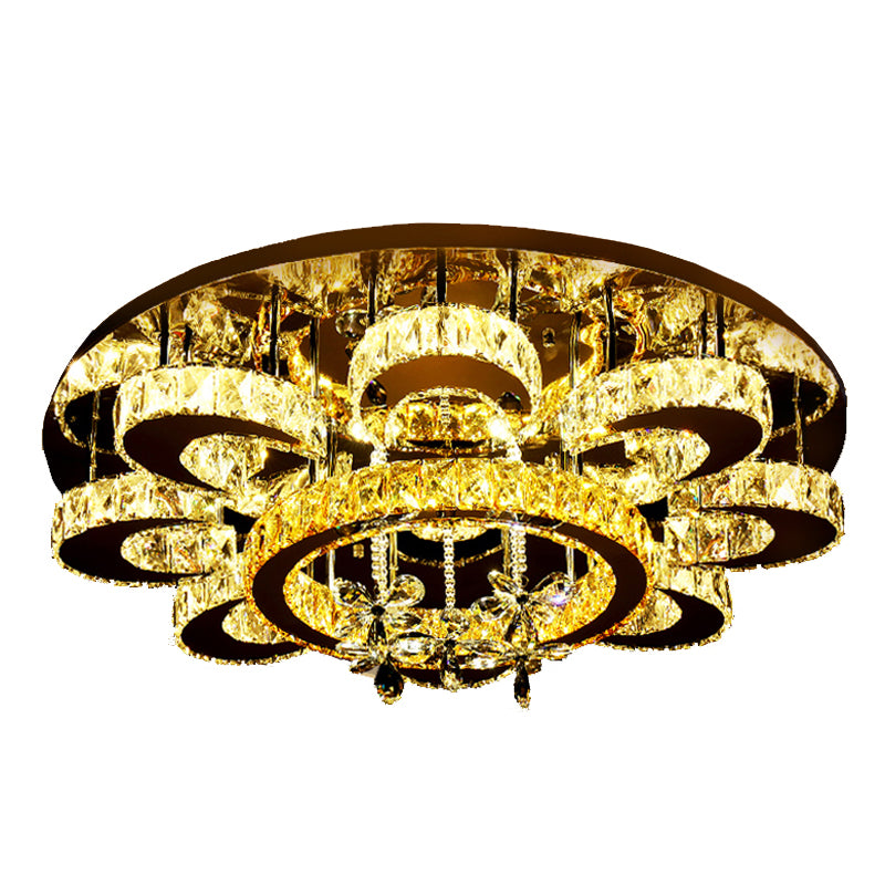 Modern Stainless-Steel LED Ceiling Light with Crystal Encrusted Round Design