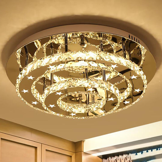 Modern Stainless-Steel LED Ceiling Light with Crystal Encrusted Round Design