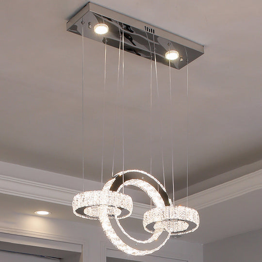 Modern Geometric Led Crystal Ceiling Chandelier In Stainless Steel - Ideal For Dining Rooms