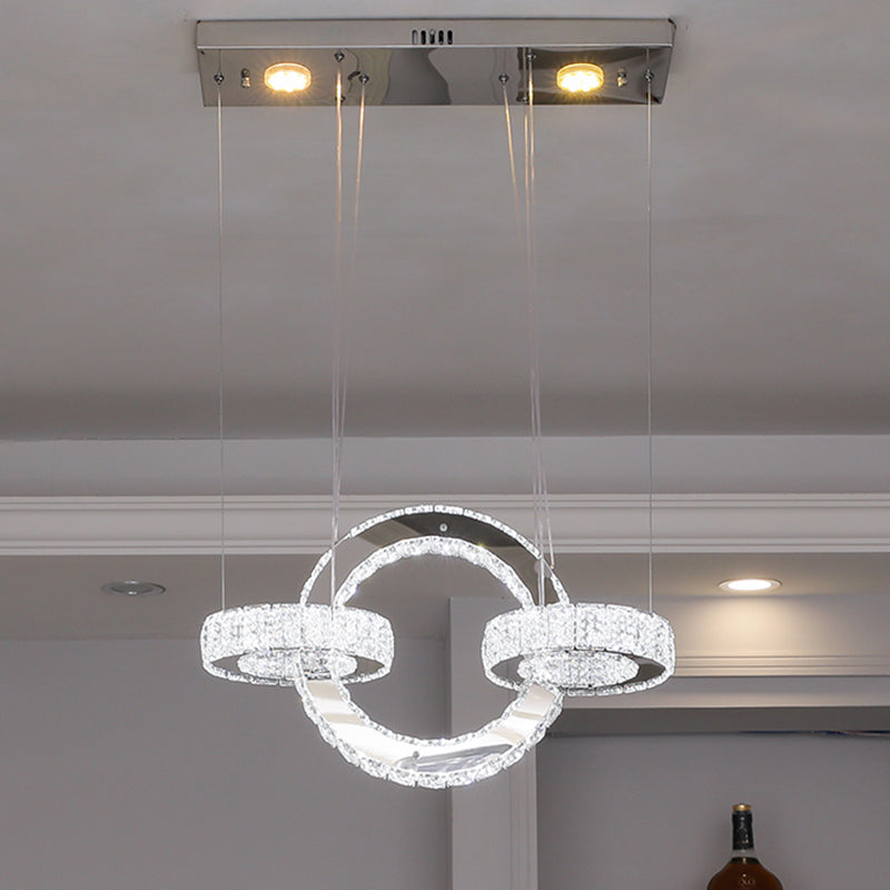 Simplicity Geometric Ring LED Ceiling Chandelier in Stainless-Steel with Crystal Accents