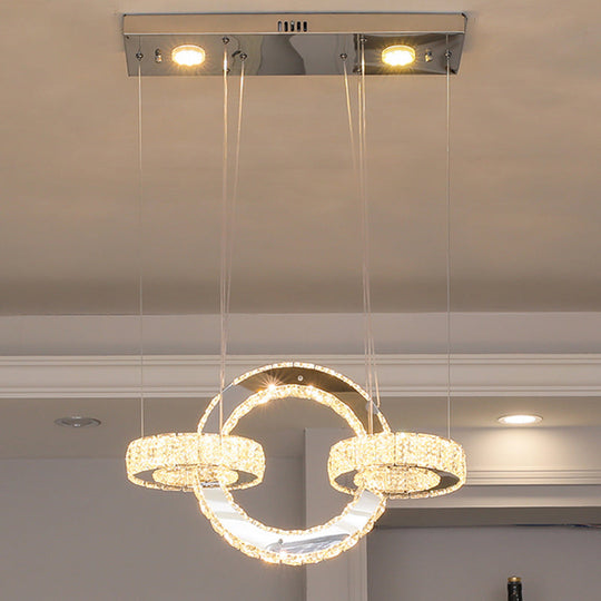 Modern Geometric Led Crystal Ceiling Chandelier In Stainless Steel - Ideal For Dining Rooms