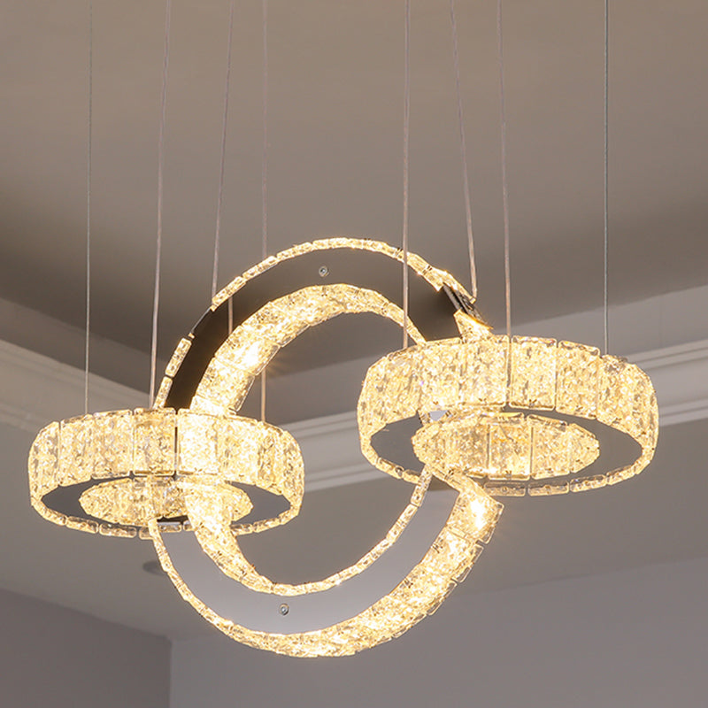 Simplicity Geometric Ring LED Ceiling Chandelier in Stainless-Steel with Crystal Accents