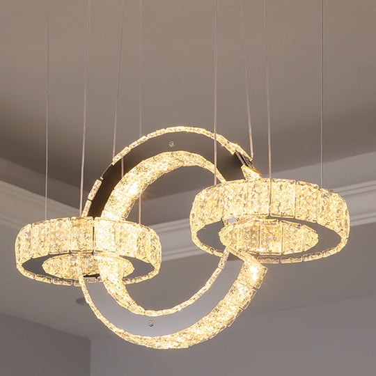 Simplicity Geometric Ring LED Ceiling Chandelier in Stainless-Steel with Crystal Accents