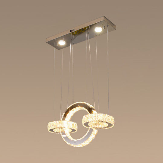 Simplicity Geometric Ring LED Ceiling Chandelier in Stainless-Steel with Crystal Accents