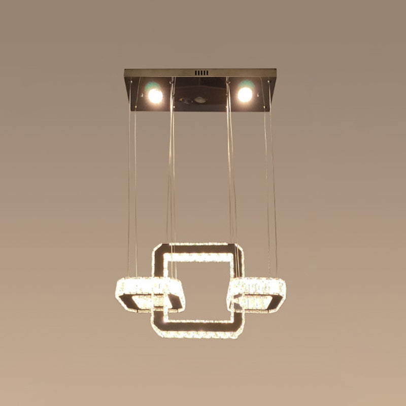 Modern Geometric Led Crystal Ceiling Chandelier In Stainless Steel - Ideal For Dining Rooms