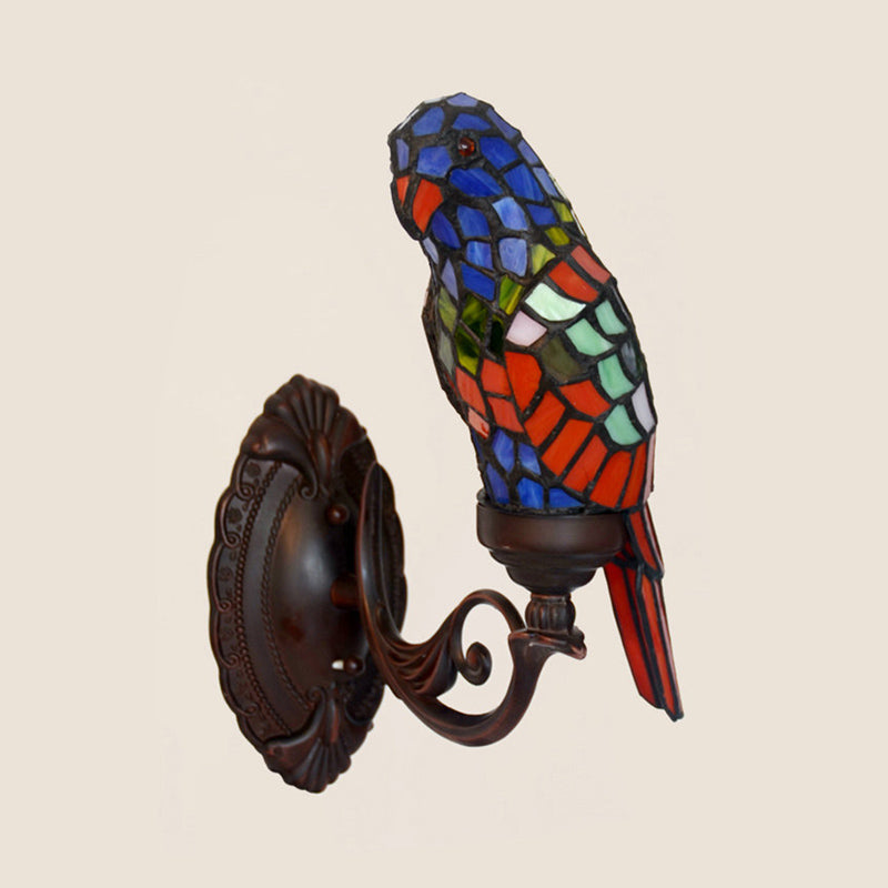 Classic Parrot Stained Glass Wall Light - Single-Bulb Fixture For Living Room