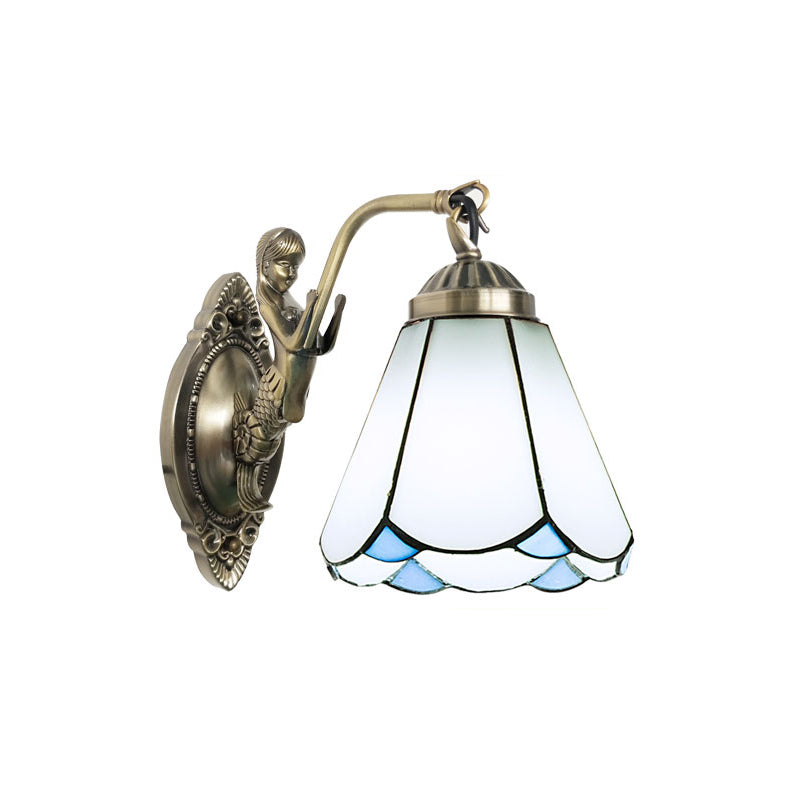 Vintage Wall Light With Stained Glass And Mermaid Detailing 1 / White