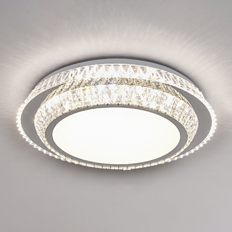 Modern Round LED Crystal Flush Mount Ceiling Light in Stainless Steel - Bedroom