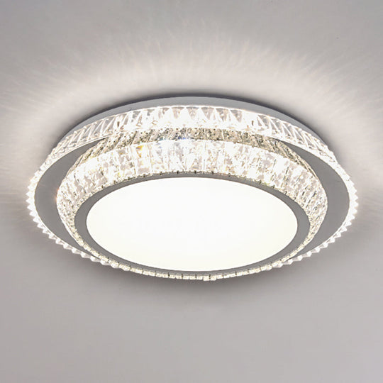 Modern Round Led Crystal Flush Mount Ceiling Light In Stainless Steel - Bedroom Stainless-Steel /