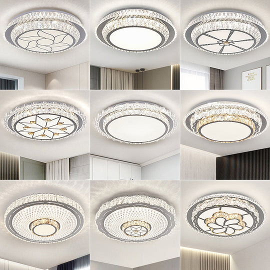 Modern Round LED Crystal Flush Mount Ceiling Light in Stainless Steel - Bedroom