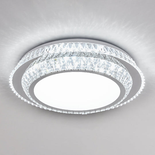 Modern Round LED Crystal Flush Mount Ceiling Light in Stainless Steel - Bedroom