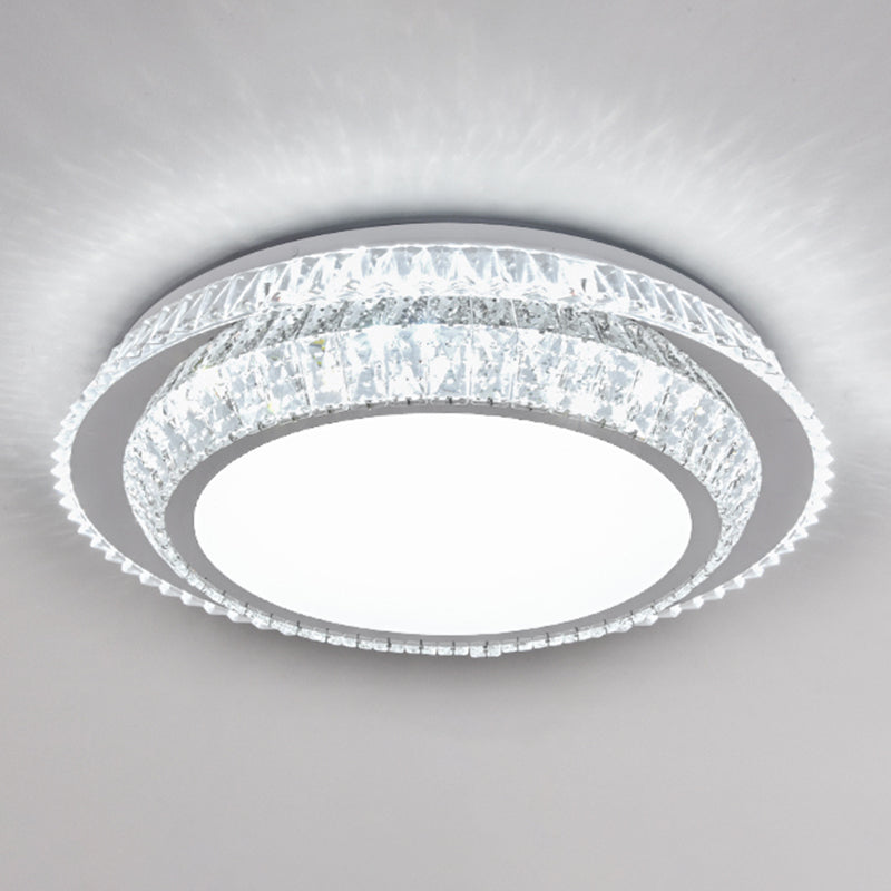 Modern Round Led Crystal Flush Mount Ceiling Light In Stainless Steel - Bedroom Stainless-Steel /