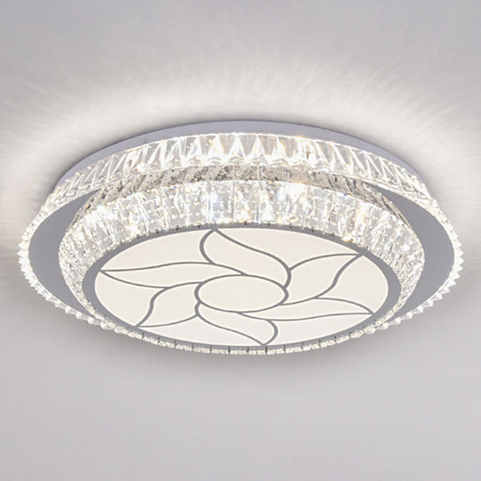 Modern Round LED Crystal Flush Mount Ceiling Light in Stainless Steel - Bedroom