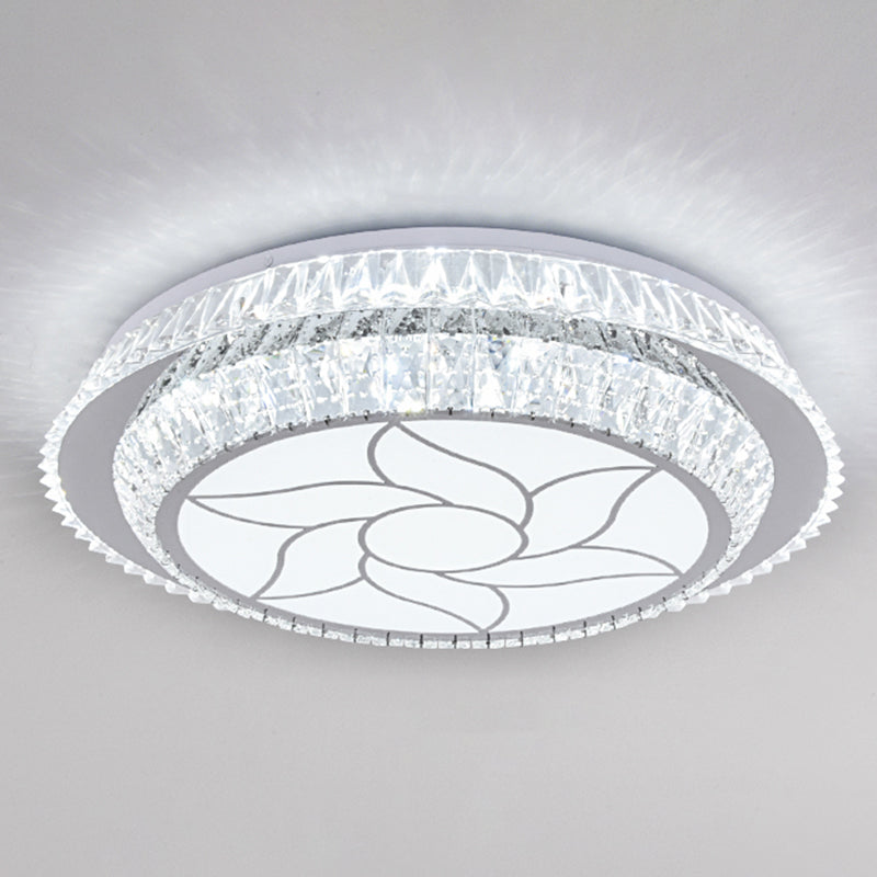 Modern Round LED Crystal Flush Mount Ceiling Light in Stainless Steel - Bedroom