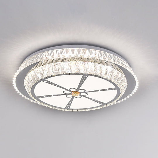 Modern Round LED Crystal Flush Mount Ceiling Light in Stainless Steel - Bedroom