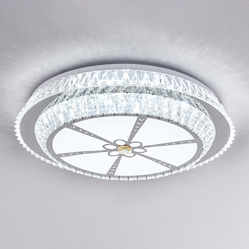 Modern Round LED Crystal Flush Mount Ceiling Light in Stainless Steel - Bedroom