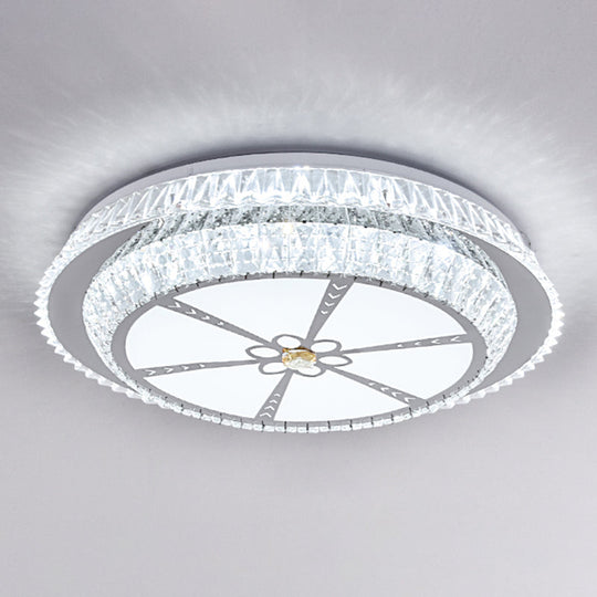 Modern Round LED Crystal Flush Mount Ceiling Light in Stainless Steel - Bedroom