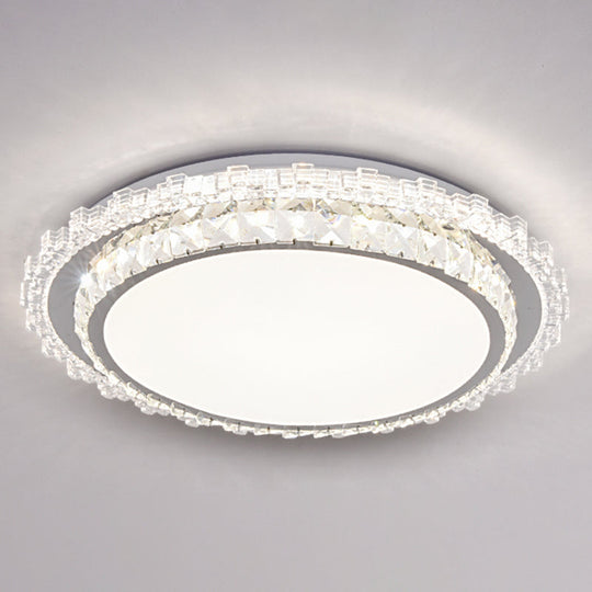 Modern Round LED Crystal Flush Mount Ceiling Light in Stainless Steel - Bedroom