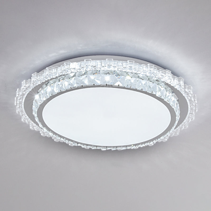 Modern Round LED Crystal Flush Mount Ceiling Light in Stainless Steel - Bedroom