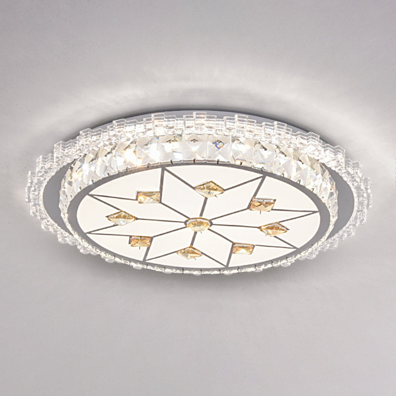 Modern Round LED Crystal Flush Mount Ceiling Light in Stainless Steel - Bedroom