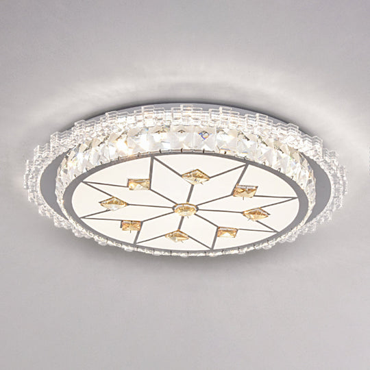 Modern Round LED Crystal Flush Mount Ceiling Light in Stainless Steel - Bedroom