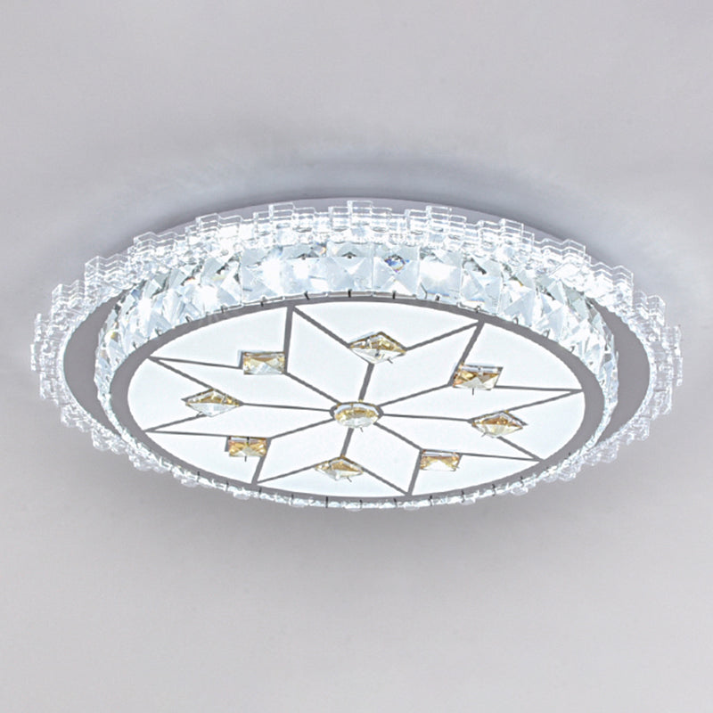 Modern Round LED Crystal Flush Mount Ceiling Light in Stainless Steel - Bedroom