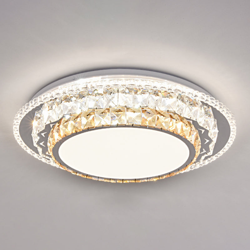 Modern Round LED Crystal Flush Mount Ceiling Light in Stainless Steel - Bedroom