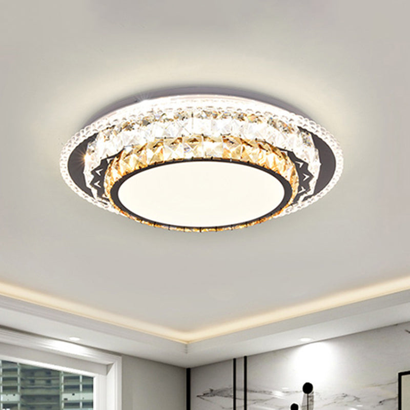 Modern Round LED Crystal Flush Mount Ceiling Light in Stainless Steel - Bedroom