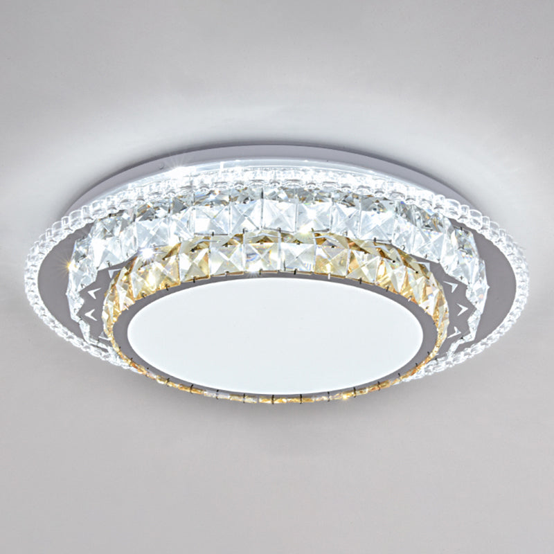 Modern Round LED Crystal Flush Mount Ceiling Light in Stainless Steel - Bedroom